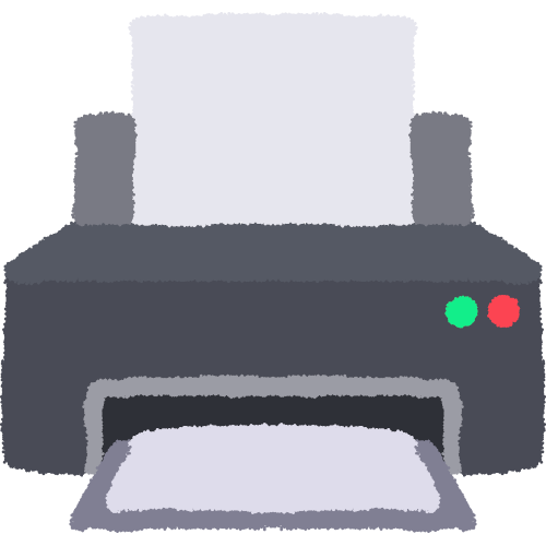 a dark gray printer holds a white sheet of paper upright as well as more paper on a front tray. the right side has green and red buttons